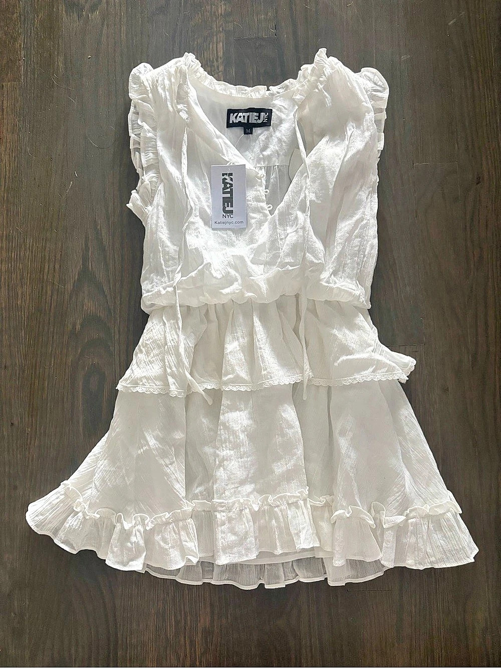 KATIE J White Ruffle Mini Dress NWT